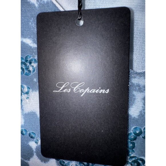 Les Copains V-Neck Floral Sequined Shirt Top Size 44 Stretch NWT Blue White Luxe - Picture 5 of 10